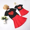 Summer mother baby daughter matching Outfits Fashion Sequin Love Heart Short Sleeve T-shirt + Skirt 2pcs Sets family mommy me Outfits Y2200