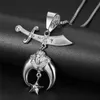 Fashion Gold Silver Stainless Stee Shriner Necklace Scimitar Moon Star Shrine Pendant Masonic mason pharaoh jewelry For Men7768914