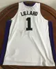 Weber State Wildcats College Damian Lillard #1 Branco Preto Roxo Retro Camisa de Basquete Masculina Costurada Personalizada Qualquer Número Nome Camisas