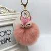 Winter Faux Rabbit Fur Ball Keychain with Rhinestone Fox Head Keyring Pompom Fluffy Key Chains Crystal For Women259l