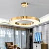 Circle LED Chandelier Lighting For Living Room Gold Modern Crystal Lamp Bedroom Polished Steel Ring Lustres De Cristal AC100-240V