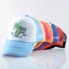 Fashion-Mesh Baseball Caps Kids Lovely Cartoon Dinosaur Snapback Hattar för Baby Boys and Girls Outdoor Barn Andningsbar Sun Bones Cap