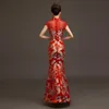 Mulheres chinês cheongsam verão longo fishtail chinês vestido tradicional casamento vermelho cheongsam vestido longo qipao1