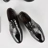 Het försäljning-män krokodil skor brun klänning eleganta män skor formella coiffeur män bröllop skor märke sapatos oxford masculino soulier homme