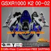 Zestaw do ciała OEM dla SUZUKI GSXR 1000 CC GSXR-1000 01-02 Przewody nadwozia 62NO.51 GSXR1000 K2 1000CC 2001 2002 2002 GSX-R1000 GSX R1000 00 01 02 Wtryskiwanie Formy Wróżki Rizla Blue