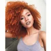 Peruca Cosplay Orange / Auburn Färg Afro Kinky Curly Lace Front Pärlor Syntetiskt hår 13x4 Korta Bob Lace Frontal Paryk för kvinnor Pre Plocked