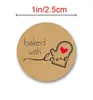 100pcs Baked with Love White and Brown Round Adhesive Sticker Label Circle Baking Package Labels Stickers DIY Box or Bag Seal