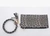 Leopard зерна кисточкой сумки Мода Металлическое кольцо Круглый браслет брелок для ключей сумка с Sandwich Кошелек Портмоне