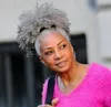 Gerçek saçlar kadınlar gri saç uzatma gümüş grisi ponytails afro puf sapıkça kıvırcık ipli insan saçı ponytails klip 140g 100g 120g