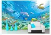 Tapeten 3D benutzerdefinierte Tapeten Wohnkultur Fototapete HD Delphin Korallen Schildkröte Fisch Gruppe Unterwasserwelt TV Hintergrund Wandtapete