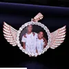 Gold Custom Made Po With Wings Medallions Necklace Pendant 4mm Tennis Chain Cubic Zircon Men039s Hip Hop Jewelry 75x55cm4365222