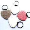 sublimation glitter leather keychains blank pink golden heart shape key ring with bright powder hot transfer printing consumables