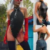 Sexy Women PU Leather Bodycon Sleepwear Bodysuit Jumpsuit Romper Tops Playsuit Bandage Lace Up Bodysuits Party Clubwear1