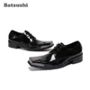 Chaussures en cuir pour hommes Batzuzhi à la main Batzuzhi Lace-up noir véritable cuir robe chaussures Hommes Square Square Métal Toe Business Shoes Chaussures