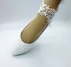 Handmade white lace with women's shoes pictures show Bridesmaid bride wedding shoes soft bottom flat heels US4-10 5284Q