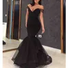 2019 neue sexy schwarze Meerjungfrau-Abschlussballkleider schulterfrei, Satin, Tüll, offener Rücken, bodenlang, Übergröße, Abendkleid, Party, Festzug, formelles Kleid