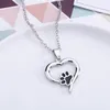 Heart Necklace Cute Animal Dog Love Heart Hollow Pet Paw Footprint Necklaces For Women Girls Jewelry Dog Claw Pendant Necklace