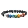 Mens Black Lava Stone Strand Armband Träd av Life Charms 7 Chakra Pärlor Armband Kvinnor Mode Smycken