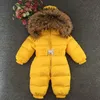 15 anos russo bebê recém-nascido meninas inverno raccon pele real para baixo macacão meninos infantil onesie bebe snowsuit skisuit crianças catsuit4132199