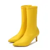 Bottes longues en daim pointues pour femmes, couleur bonbon, couleur unie, avec explosion multicolore, nouvelle mode