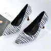 Hot Sale-Spring Womens Stripe Leopard Print Pointed Toe Pumps Shoes Korean Style Kitten High Heels Shoes
