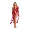 Sexy Long Sleeves Open-front Dress Robe Lingerie for Women Long Lace and Mesh Dress Sheer Gown See Through Kimono Robe Plus S-4XL Multicolor