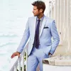 Light Blue Men Suits Casual Beach Wedding Wear For Men Custom Groom Best Man 2 Pieces Men Suits With Pants Prom Suits