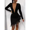 Women Solid Plunge Fluffy Irregular Party Dress Irregular Bodycon Mini Dress Fashion Casual Style Black and White300Z