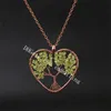10Pcs Perfectly Twisted Handmade Copper Wire Natural 7 Chakra Rainbow Crystal Chips Beaded Branch Tree of Life Heart Charm Pendant Necklace