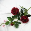 Konstgjord flanelette Rose Flower 3 Heads Fake Rose Blomma med löv Ordna bord Rose Bröllop Blommor Decor Party Accessory Flores