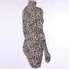 Sexiga Kvinnor Leopard Mini Klänning Höst Vinter Långärmad Handskar Turtleneck Sheath Mini Dress Club Party Ladies Storlek S-L