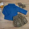 Baby Girls Clothes 3pcs Sets Children Cowboy Shirt Leopard print Skirt and Headdress Suits for Kids fit 1-5 Years