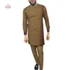 Bazin Riche hommes 2 pièces pantalons ensembles Design africain vêtements vêtements africains décontracté hommes haut long chemises et pantalons ensembles WYN684