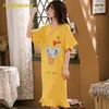 Women's Sleepwear Woman Clothes Yellow Crew Neck Fashion Style Casual Night Gown Sleep Dress Short Sleeve Cartoon Printing Home