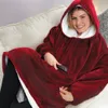 Hoodie Outdoor Winter Hooded Coats Warm Slant Hooded Robe Bathrobe Sweatshirt Fleece Pullover Blanket For Men Women