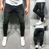Jeans skinny pour hommes 2019 jeans super skinny masculine pantalon de jean étendue à rayures côté taille élastique grande taille noire
