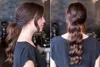 Bästa 100% Remy Clip In Human Hair Extensions Wrap Around Wavy Ponytail Hårstycke 120g Kastanjebrun färgbar