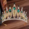 Barok Kristal Gelin Taçlar Hairbands Altın Gelin Tiaras Yaprak Bantlar Düğün Diadem Kraliçe Büyük Taç Tiara Düğün Peçe Saç Aksesuarları