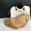 100% Real Genuine Cystal Fox Fur Tail Keychians Cosplay Toy Keyrings Car KeyChain Bag Charm Tassels267L