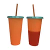 Plastic Magic Cup Temperature Changed Color Mug Cold Water Color Changing Coffee Cup Water Bottles With Straws Set 24oz