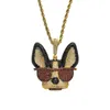 Iced Out Solid Back Gold Animal Dog with Sunglasses Pendant Necklace Full Zircon Mens Hip Hop Jewelry Gift