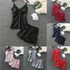 Women's Sleepwear Womens Sexy Satin Sling Lingerie Nightdress Underwear Set Silk Robe Floral Lace Sleeveless Casual Nightwear1