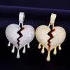 Gold Star Hip Hop Jewelry Drip Broken Heart Pendant Ice Out Tennis Chain Necklace For Man Women Gold Rock Street
