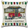 Happy Campers Taie d'oreiller 45 * 45 cm Taie d'oreiller de voiture de tourisme Housse de coussin en lin Home Cafe Office Decor Cadeau GGA3233-1