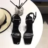 2023 top sandálias estilo couro envernizado stiletto stiletto feminino único alfabeto sandálias vestido de noiva sapatos sexy caixa de sapatos