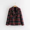 Czerwona Plaid Blazer 2019 Kobiety Spring-Jesień Vintage Tweed Garnitury Kurtki Biurowe Damskie Chic Slim Blazers Girls Tassel Topy Zestaw Płaszcz CJ191201