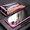 For iPhone 15 iPhone 14 13 12 11 Pro Max Magnetic Adsorption Metal Bumper Front Back Dual Glass Cover 50pcs/up