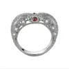 Rozmiar 5-10 Vintage Biżuteria Prawdziwe 925 Sterling Silver Round Cut Red Garenet CZ Diamond Party Eternity Kobiety Wedding Band Prezent Prezent