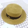 Sombrero tejido de ala ancha de moda Oro Metal Abeja Sombrero ancho de paja de moda Sombrero de paja tejido de visera plana de padres e hijos