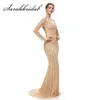 Verklig bild långärmad aftonklänning 2019 Oneck Illusion Zipper Elegant Mermaid Beading Sequined with Train Prom Gown3232489